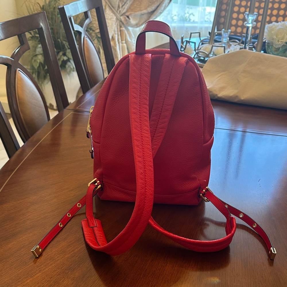 Moschino Red Genuine Leather Mini Backpack with Gold Hardware 9”x11”x5” - Picture 11 of 15
